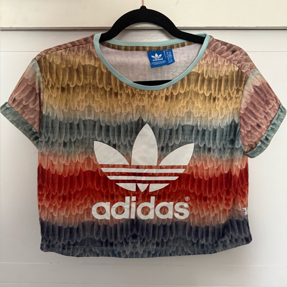 Adidas Feather Pattern Crop Top with Red and Brown